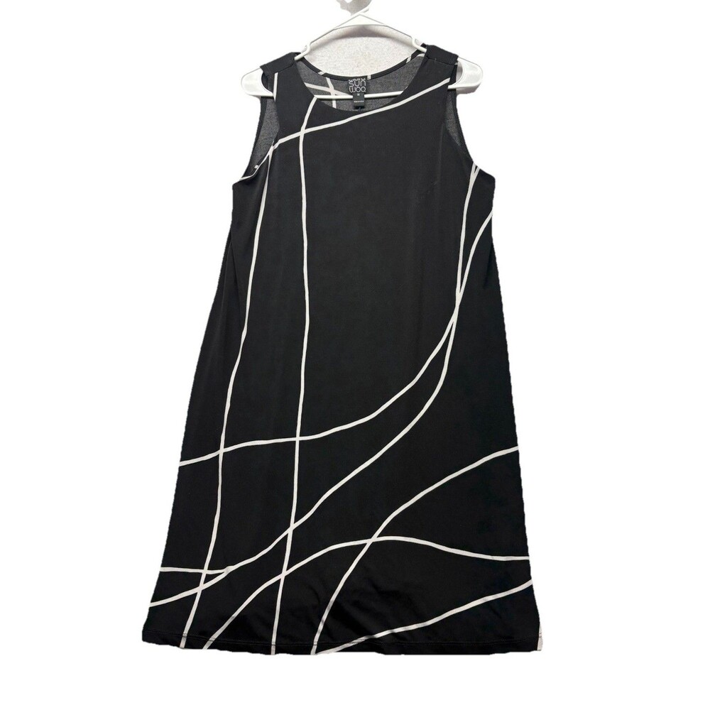 CLARA SUNWOO Women's Medium Black White Sleeveless Tank Dress Knit *note
